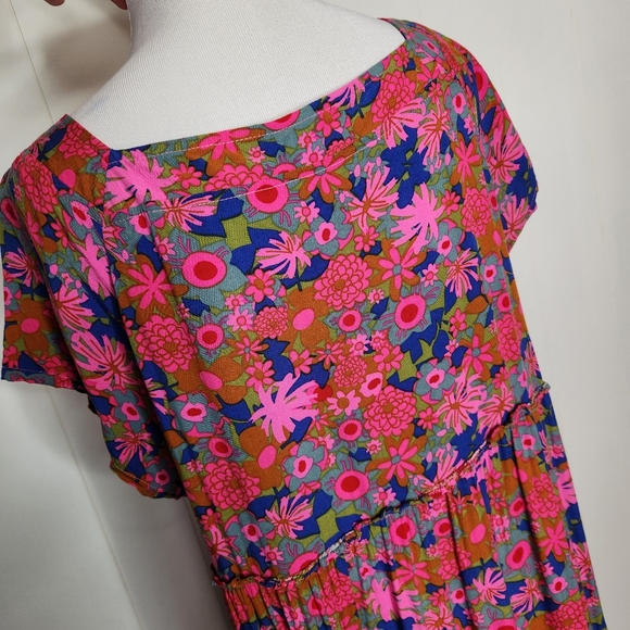 Natural Life Rust Orchid Pink Floral Berkley Tiered Maxi Dress Women Size Medium - Picture 6 of 8